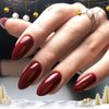 GLAMERMAID Press on Nail Medium Almond, Christmas Handmade Gothic Burgundy Jelly Gel Glue on Nail, 24Pcs Glossy Short Stiletto Reusable UV Finish Fake Nail Acrylic False Nails Manicure Kits for Women