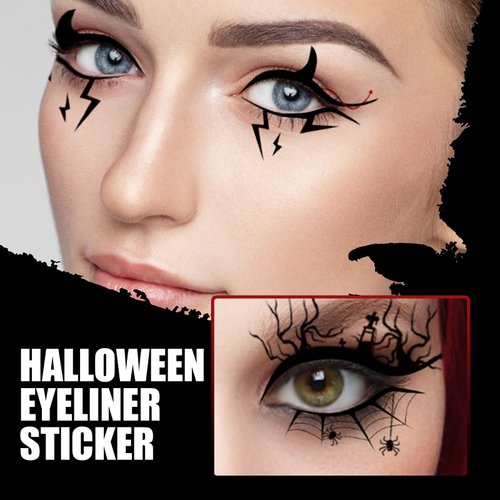 Eye Shadow Tattoo Sticker 8 Pcs Bat Spider Decorative Eyeliner Eyeshadow Patch Halloween Eyeliner Stick Scary Fashion Party Makeup Tools