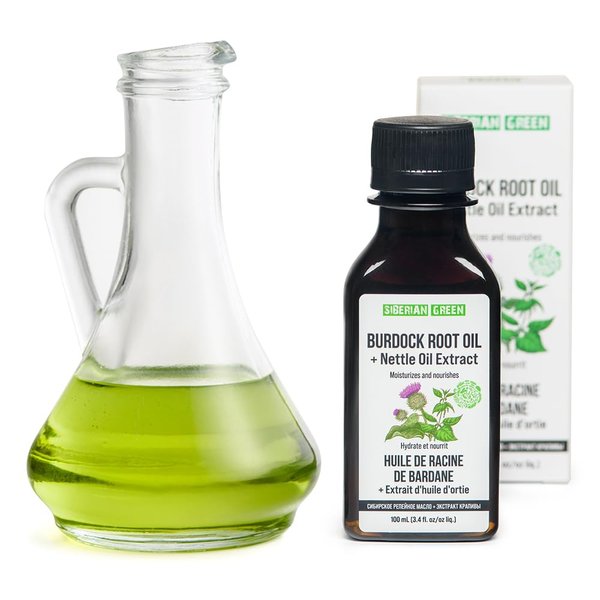 Siberian Green Burdock Oil with Nettle Oil Extract – 100ml Natural Siberian Hair Loss Burdock Root Oil for Hair Care – Easy to Apply Hair Oil – Anti-Dandruff Scalp Oil Stimulates Hair Growth