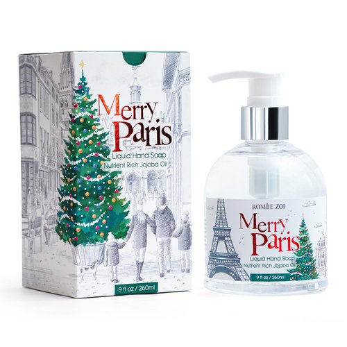 ROMIIE ZOI Christmas Liquid Hand Soap with Gift Box - Merry Paris, Infused with Cedar & Juniper Aroma - 260ml/ 9 fl.oz