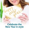 T MARIE 50 Happy New Year Postcards - Faux Gold Confetti Post Cards Set for New Year’s Day 2024-2025 Bulk Thank You Notes for Family, Business, Clients, New Years Eve Party Invitations and More