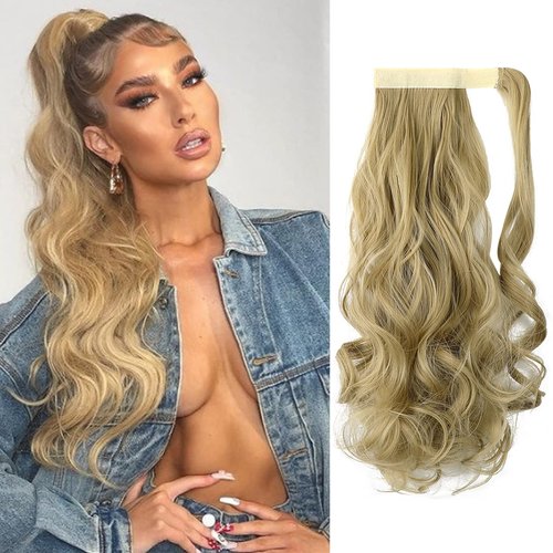 FELENDY 18 Inch Ponytail Extension Wrap Around Curly Wavy Drawstring Pony tail Hair Clip in Synth...