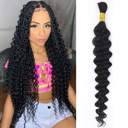Afrodiva 18 Inch Deep Wave Bulk Human Hair for Braiding No Weft 100% Unprocessed Brazilian Wet and Wavy Curly Braiding Human Hair Extensions Micro Human Braiding Hair for Boho Braids 1 Bundle 50g