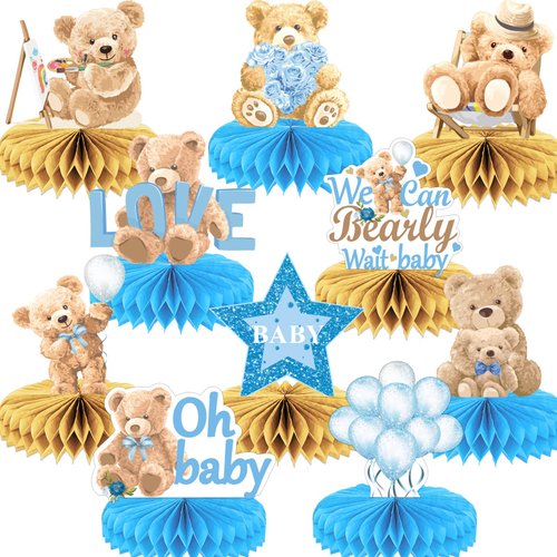 10 Pcs Bear Baby Shower Party Supplies Bear Honeycomb Centerpieces for We Can Bearly Wait Baby Pa...