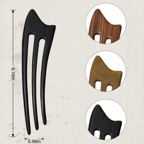CHOISBEING Wooden French Hair Fork Handmade 3-Prong Hair Stick for Women Ebony Hair Chopsticks for Buns Chignon Hair Pins Accessory