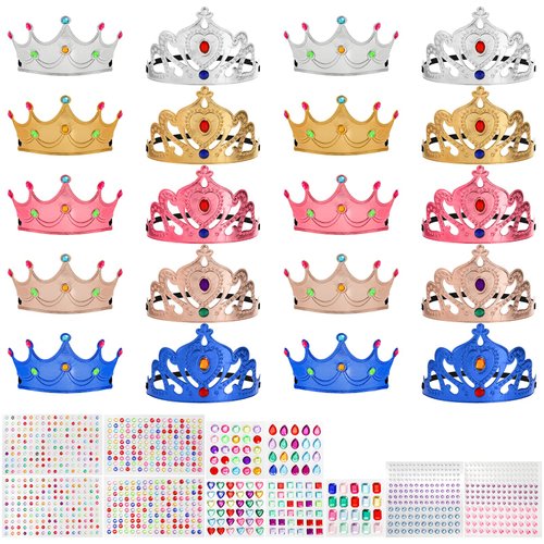 Okllen 31 Pcs Foam Princess Tiaras and Crowns Set for Kids, Making Your Own Tiaras and Crowns with Diamond Sticker for Kids' Party Supplies
