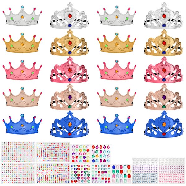 Okllen 31 Pcs Foam Princess Tiaras and Crowns Set for Kids, Making Your Own Tiaras and Crowns with Diamond Sticker for Kids' Party Supplies