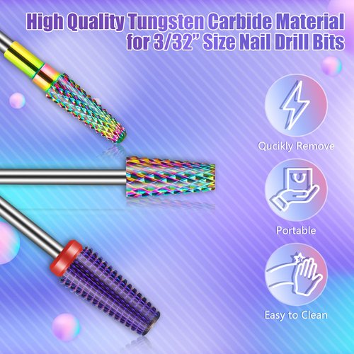 [Upgraded]Depvko 3Pcs Nail Drill Bits Set for Nails 3/32 Inches, 5 in 1 Tapered Barrel and Cone Shape Carbide Nail Drill Bits for Acrylic or Gel Remover