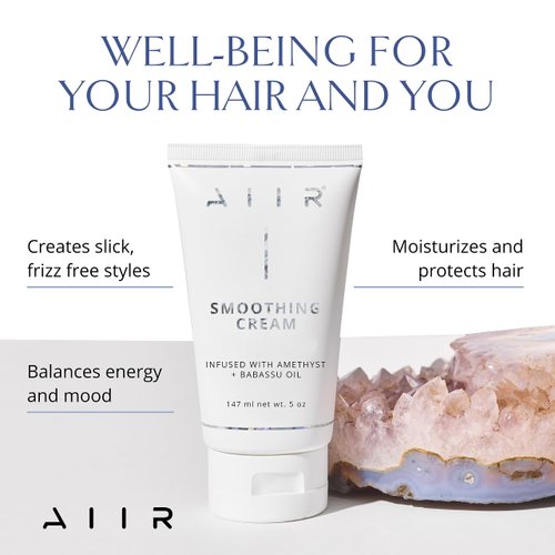 AIIR Smoothing Cream - Hair Styling Cream for Silky and Shiny Hair, Heat Protectant with Frizz Control, Infused with Babassu Oil and Amethyst, 5oz