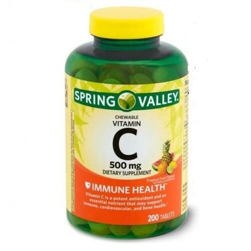Oliefera Spring Valley Vitamin C Chewable Tablets, Tropical Fruit Flavors, 500 mg, 200 ct, 200.0 Count