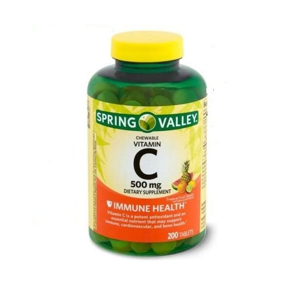 Oliefera Spring Valley Vitamin C Chewable Tablets, Tropical Fruit Flavors, 500 mg, 200 ct, 200.0 Count