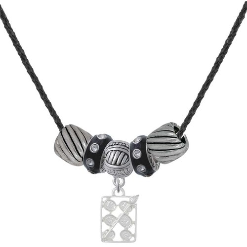Delight Jewelry Silvertone 3-D Eye shadow Makeup Palette Black Beaded Necklace, 18"+2"