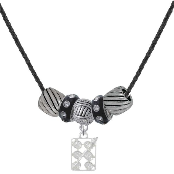 Delight Jewelry Silvertone 3-D Eye shadow Makeup Palette Black Beaded Necklace, 18"+2"