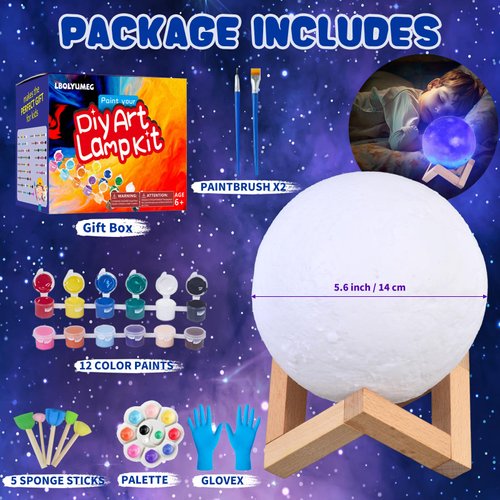 LBOLYUMEG Paint Your Own Moon Lamp Kit, Art Supplies Arts and Crafts for Kids Ages 8-12,Crafts for Girls 8-12,Night Light Kids Crafts Ages 4-8, Birthday Easter Gift for Girls Boys Age 3 4 5 6 7