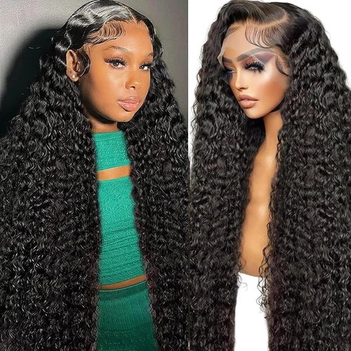 Water Wave Lace Front Wigs Human Hair Pre Plucked 13x4 Transparent Glueless Lace Frontal Wigs 150% Density Curly Lace Front Wigs Wet and Wavy Human Hair With Babyhair For Black Women(Curly Wig,22)