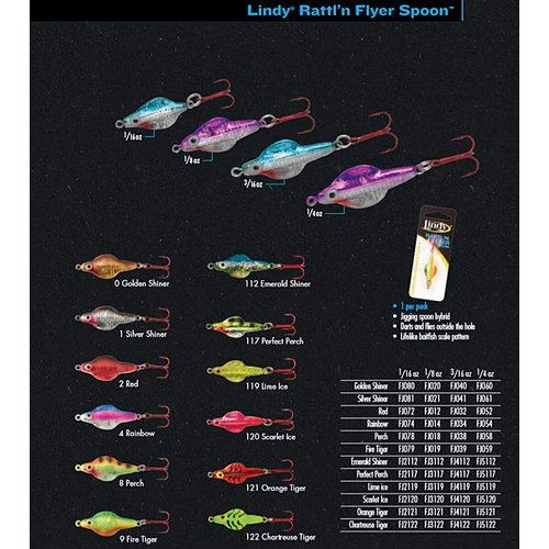 Lindy Rattl'N Flyer Spoon Hybrid Ice Fishing Lure Jigging Spoon, Perch, 1/8 oz
