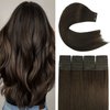 Purfasion Tape in Hair Extensions Remy Human Hair Dark Brown Invisible Skin Wef 18inch 40g 20 Pieces Staight Tape ins for Fashion Women (16Inch #2 40g) Dark Brown Tape in Extensions