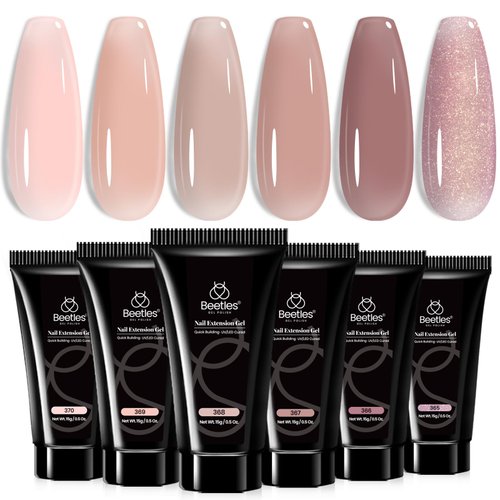 Beetles Nude Poly Nail Extension Gel Kit - 6 Colors Brown Nude Pink Jelly Poly Nail Gel Glitter Builder Nail Enhancement French Manicure Kit Easy DIY Art Salon Home Gifts for Mom