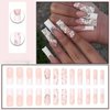 DANMANR White Fake Nails Long Press on Coffin Nails Rhinestones Full Cover Acrylic Shiny Fake Nails for Women and Girls 24PCS