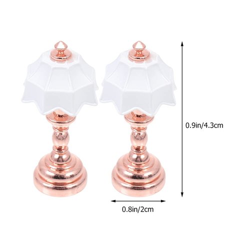 2 Pcs Dollhouse Table Lamp 1:12 Scale Miniature Desk Lamp Mini Table Light Doll House Furniture Accessories (Rose Gold) - Without Light
