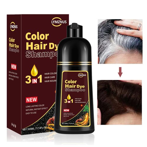 Dark Brown Hair Dye Shampoo for Gray Hair, Instant Brown Hair Color Shampoo for Men & Women, Herbal Brown Hair Dye Shampoo 3 in 1 for 100% Gray Coverage in Minutes 500ml
