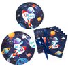 DECORLIFE Space Themed Party Supplies Serves 24, Space Birthday Decorations for Boys, Complete Pack Includes Astronaut Rocket Plates and Napkins, Forks, Total 96PCS