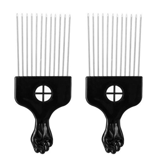Giantree 2 Pcs Metal Hair Pick Comb, Afro Pick for Women and Men Black Hair Pick for Curly Hair Styling Comb Lift Hair(Hollow)