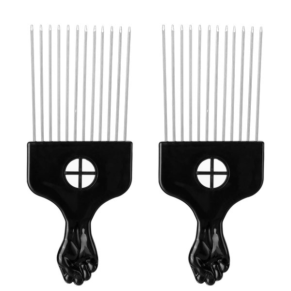 Giantree 2 Pcs Metal Hair Pick Comb, Afro Pick for Women and Men Black Hair Pick for Curly Hair Styling Comb Lift Hair(Hollow)