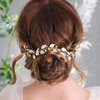 JONKY Leaf Hair Vine Pearl Hair Piece Gold Hair Accessory Bridal Headband Wedding Headpiece for Bride and Bridesmaid（Gold）