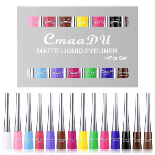 BONNIE CHOICE 14 Colors Liquid Color Eyeliner, Waterproof Matte Colored Eyeliners Smudge-proof Fluorescent Colorful Eyeline Face Body Paint Cosplay Halloween Makeup Gift Kit