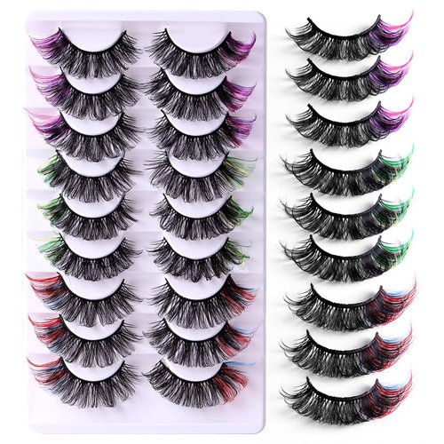 ABELYN Colored Lashes Extension Fluffy D Curl Colorful False Eyelashes Natural Look Handmade Faux Mink Lashes with Color Pack 9 Pairs (Color Mix9-1)