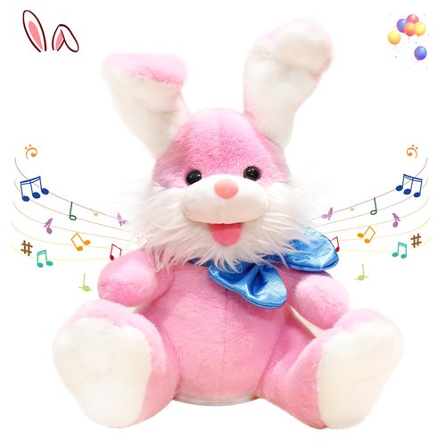 Humor Ted Bunny Plush Baby Toys Easter Gifts Bunny Stuffed Animals Peek-A-Boo Toys Repeats What You Say Singing with Floppy Ears Birthday Gift for Toddler 7 8 9 10 11 Months 1-2 Year,12 inch Pink