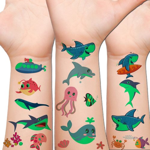 Hohamn Luminous Sea Animals Temporary Tattoos for Kids - 100+ Glow in The Dark Ocean Animal Fake Tattoos for Girls Boys Birthday Party Supplies Favors, Baby Shower
