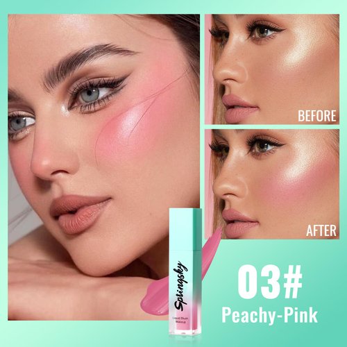 SPRINGSKY Liquid Blush, Soft Moisturizing Matte Blush, Blendable Face Blush for Cheeks, Long-Wearing Smudge-Proof Natural Blush Liquid - 03 Peachy-Pink