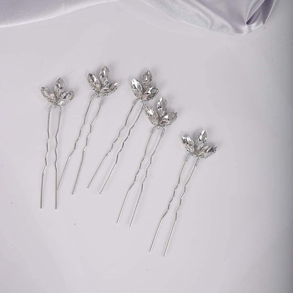 YERTTER Wedding Hair Pins Set of 5 Hair Pins Rhinestones Bridal Clip Accessories for Bride and Bridesmaids (Silver Clear)