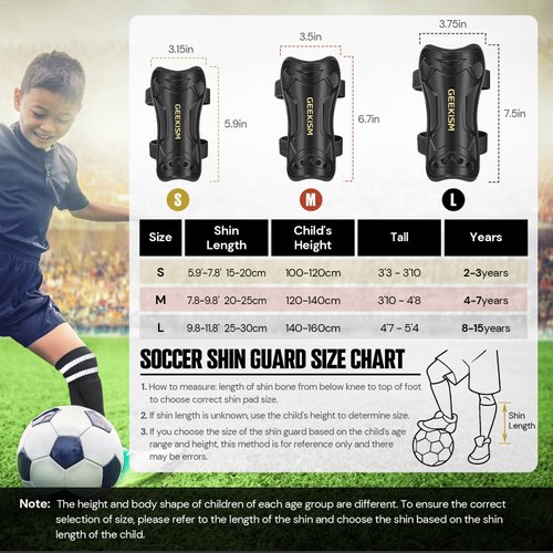 Geekism Soccer Shin Guards for Youth Kids Toddler, Protective Soccer Shin Pads & Socks Equipment - Football Gear for 3 5 4-6 7-9 10-12 Years Old Children Teens Boys Girls (Black, Small)
