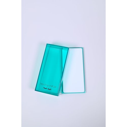 Acrylic Lash Tile Storage Box With Cover - Washable and Reusable - Perfect for Classic, Volume, and Mega Volume Lashes (teal & white)