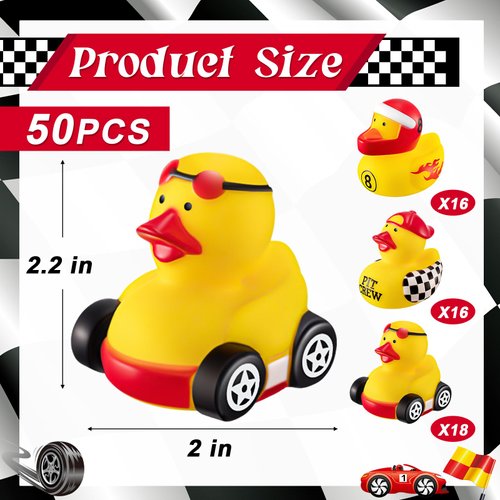 Shappy 24 Pieces Race Car Driver Rubber Duckies 2 Inch Mini Rubber Ducks for Baby Shower Birthday Party Decorations Gift Classroom, 3 Designs