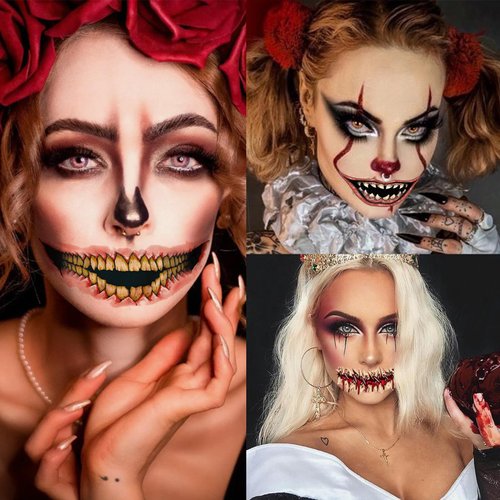 Generic Halloween Temporary Horror Scary Mouth Tattoo Stickers Women Adults Makeup Face Funny Decorations Accessories Masquerade Party Props