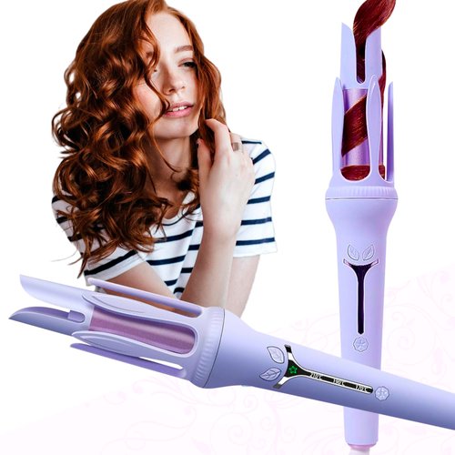 Automatic Curling Iron, Rotating Curling Iron, Automatic Iron Hair Curling,Temperature-Adjustable, User-Friendly Automatic Hair Curler with Fast Heating, Anti-Tangle Feature Auto Shut-Off (Purple)