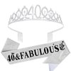 YARIEW Silver Crown + 40 & Fabulous Birthday Sash + Pearl Pin Set, 40th Birthday Decorations, 40th Birthday Gifts for Women, 40th Birthday Party Favor