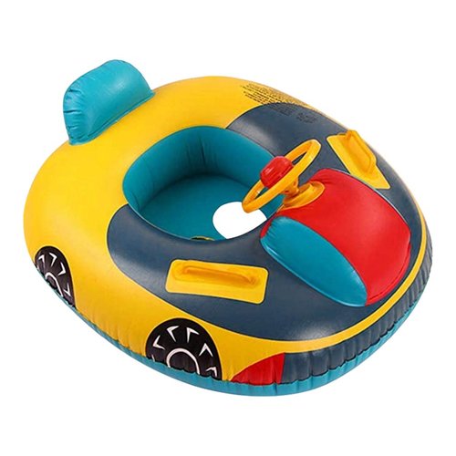 Baby Swimming Pool Float, Cute Car Design Kids Toddler Inflatable Summer Beach Floatie Boat Swim Tube Ring with Handles Safety Seat Pool Lake Air Bed Floating Mattress Raft Lounge for Girls Boys 1-5Y