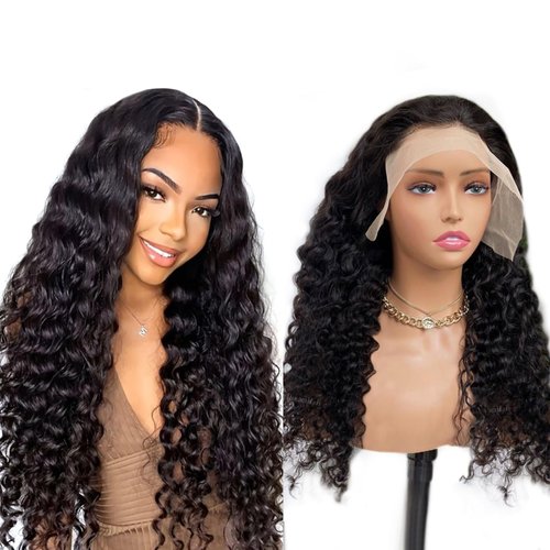 Lace Front Wigs Human Hair 13x4 Glueless Lace Frontal Wigs Human Hair Pre Plucked 150% Density Human Hair Wigs For Black Women With Baby Hair (Deep Wave 13x4 Lace Front Wigs Human Hair, 20inch)