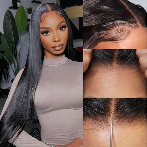 KFgood Wear and Go Glueless Wigs 6x4 HD Straight Lace Front Wigs Human Hair Glueless Lace Front Wigs For Women Pre Plucked Pre Cut Closure Wigs 180% Density 3 Seconds to Wear for Beginners 22 Inch