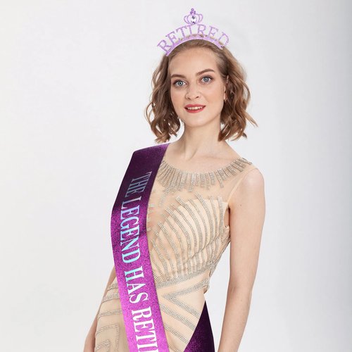 Exacoo Retirement Gift for Woman Purple Retirement Sash And Cown Headband Retirement Party Decorations The Legend Has Retired Sash Elegant Cute Rhinestone Headband