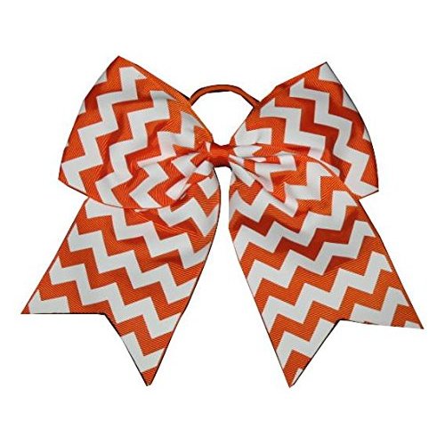 NEW "CHEVRON Orange" Cheer Bow Pony Tail 7 Inch Girls Hair Bows Cheerleading Practice Football Games School Uniform Dance Hairbow Halloween Grosgrain Ribbon