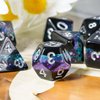 HDdais Glitter DND Dice Set, 7PCS Polyhedral Dice Set Filled Foil for Dungeons and Dragons, Resin D&D Dice for Role Playing Game and Tabletop Games（Black&Purple&Blue）