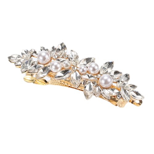 VOCOSTE Rhinestone Hair Clips, Flower Hair Barrettes, Faux Pearl Hair Clip, Sparkle Valentines Wedding Prom Accessories for Women Girls, Gold Tone