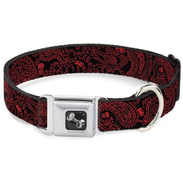 Buckle-Down Seatbelt Buckle Dog Collar - Bandana/Skulls Black/Red - 1" Wide - Fits 11-17" Neck - Medium