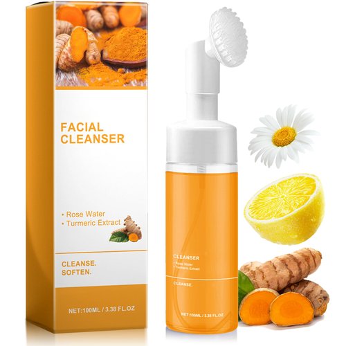 Vornavira Turmeric Face Wash, Turmeric Facial Cleanser, Deep Cleansing Turmeric Foaming Face Was for Oily & Sensitive Skin, Gently Reduces Oil, Purifies Pores, Reduces Acne and Blemishes, 3.38 fl/oz